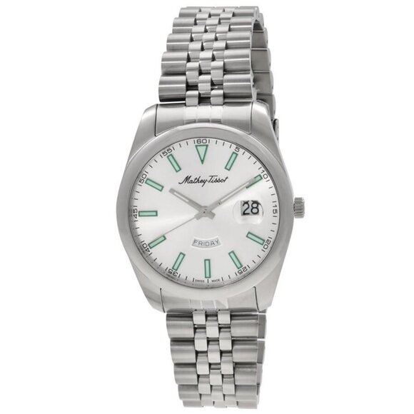 NWT Authentic Mathey-Tissot Mathy Day-Date Quartz Silver Dial Men's Watch - Picture 1 of 3